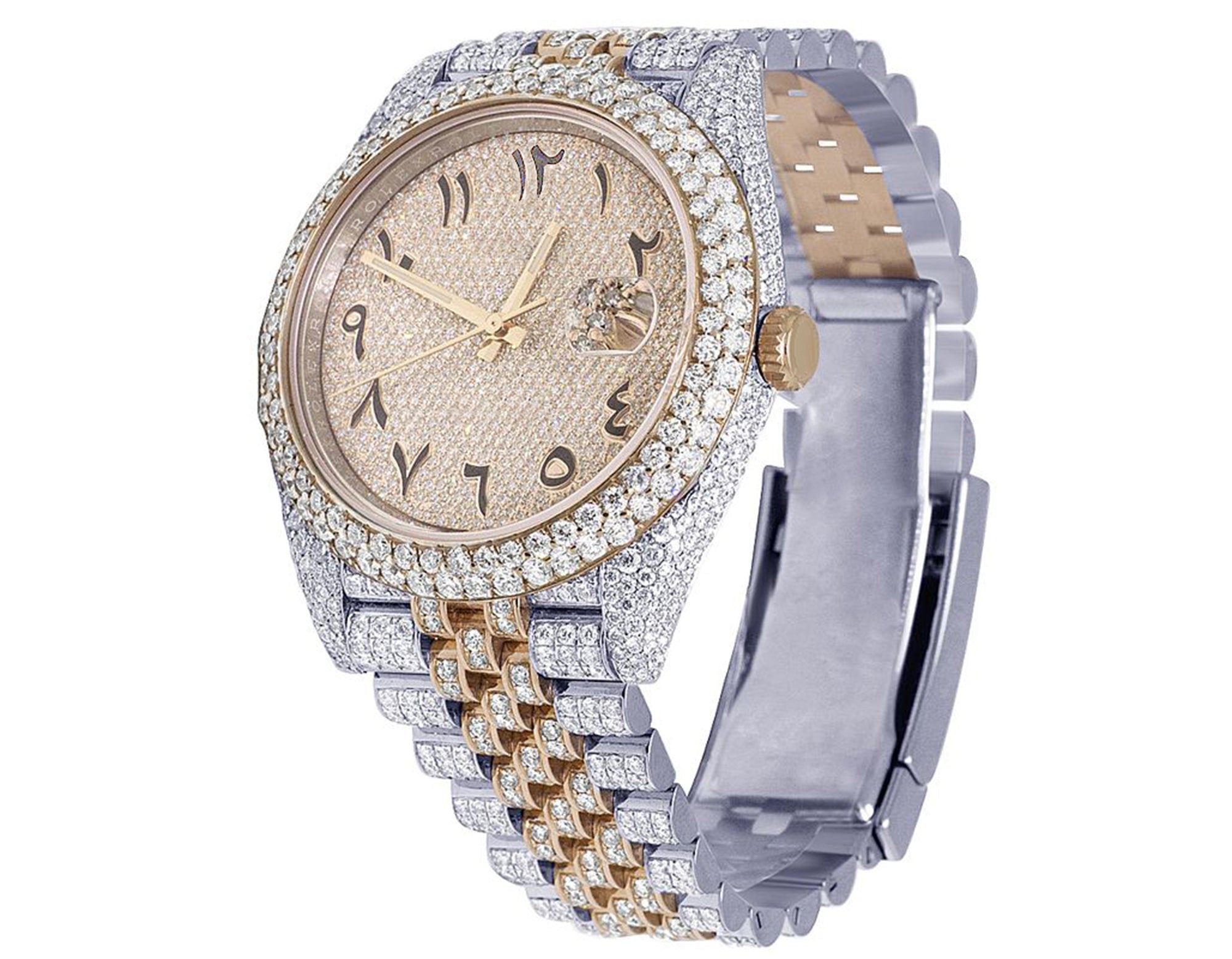 Rolex Watch 2 tone fully iced out moissanite diamond watch for anniversary gift