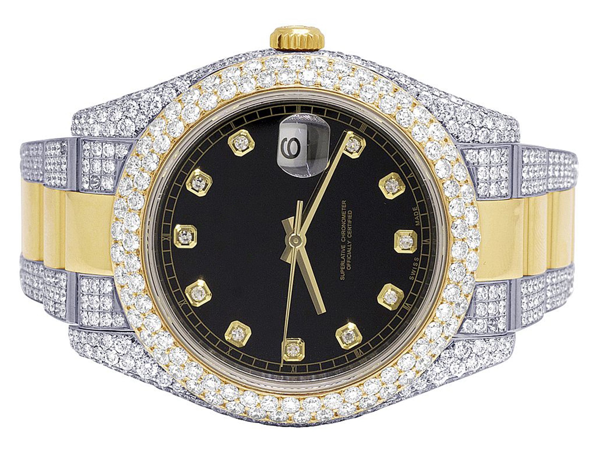 Rolex Watch black dial automatic diamond watch for mens stainless steel round moissanite watch