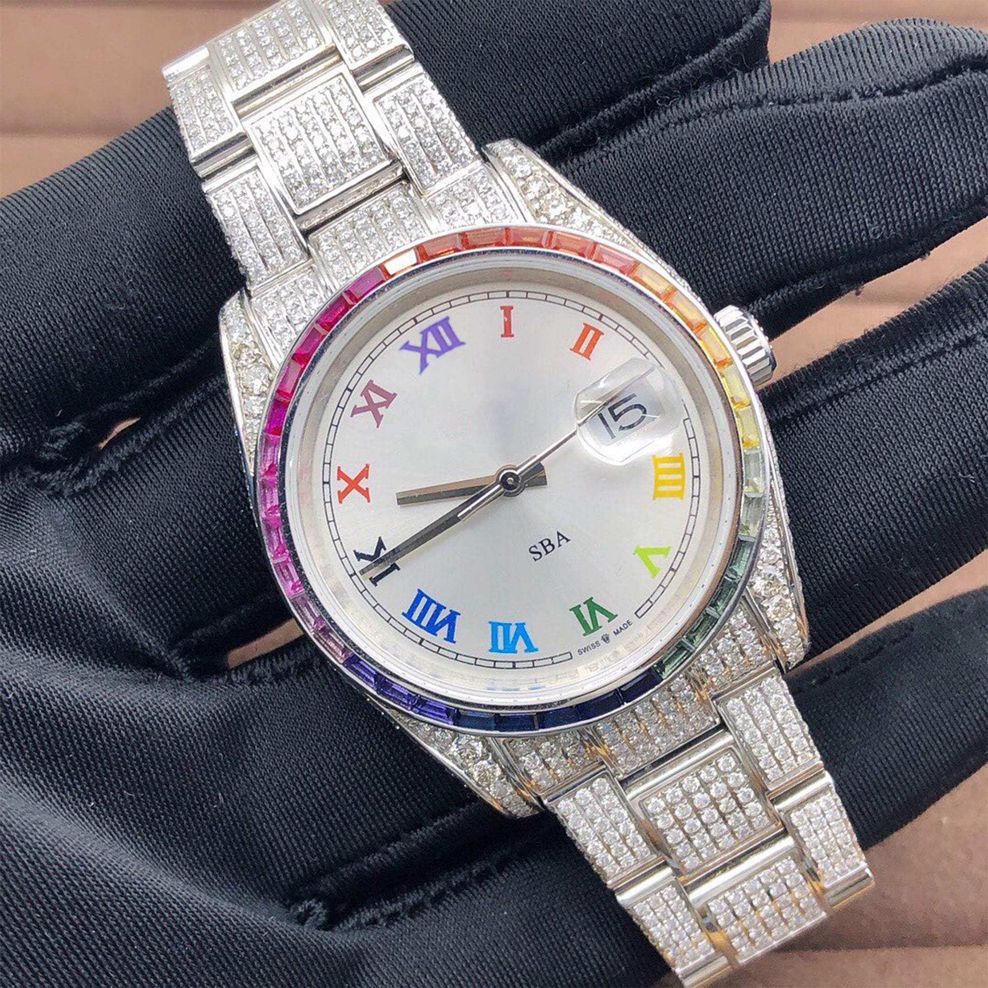 Rolex Watch rainbow dial iced out moissanite watch for mens