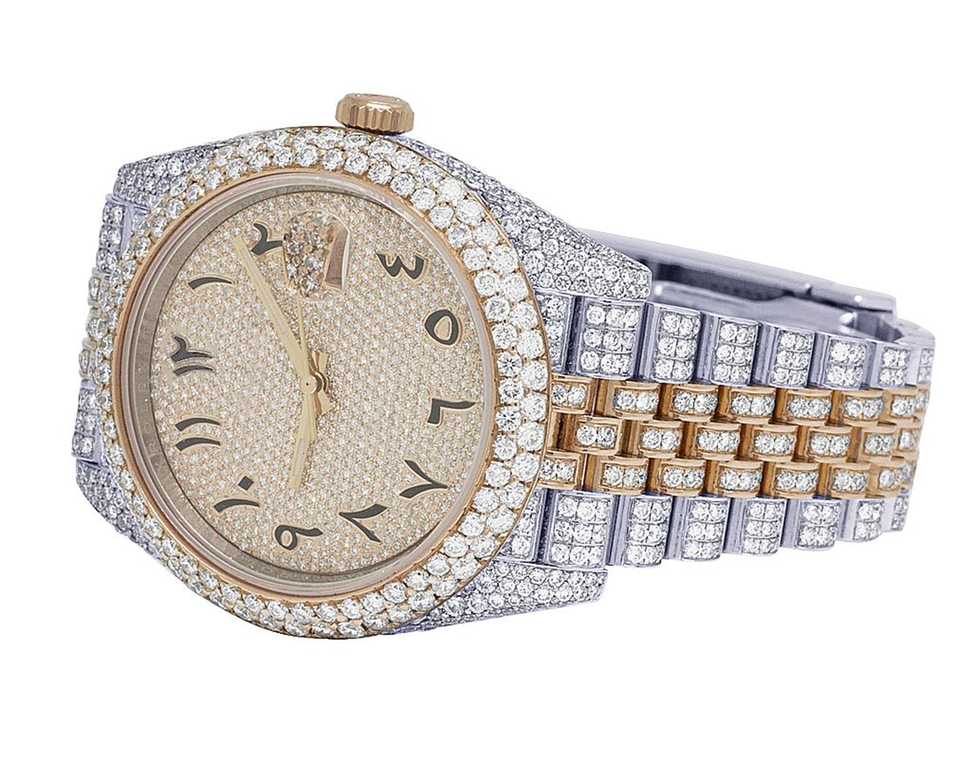 Rolex Watch 2 tone fully iced out moissanite diamond watch for anniversary gift