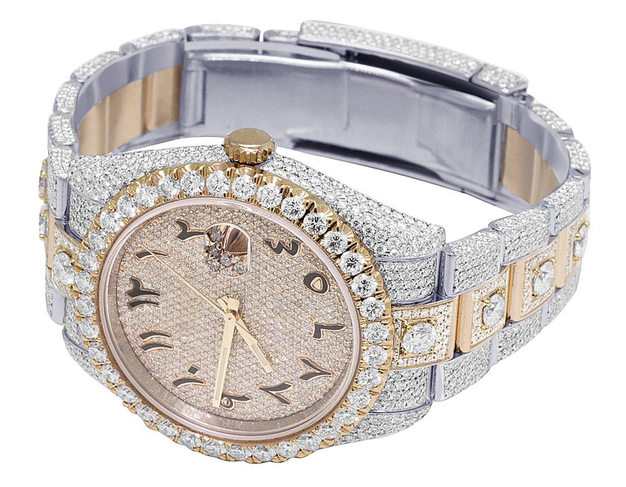 Rolex Watch round moissanite iced out watch arabic dial automatic watch for mens