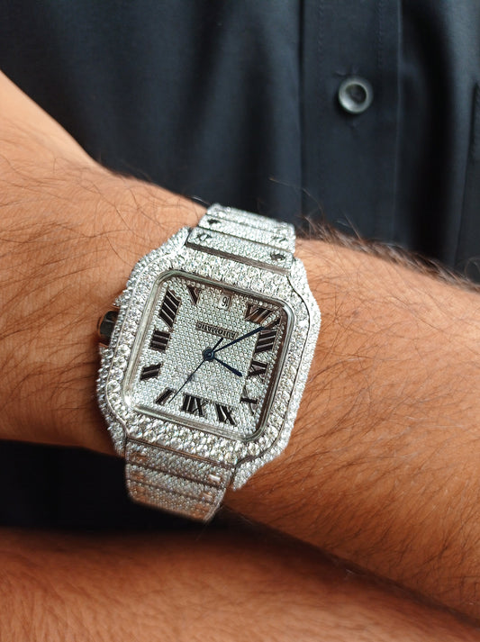 Full Iced Out Moissanite Watch With Roman Dial