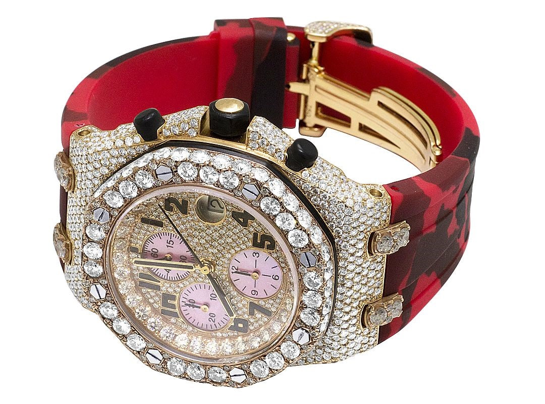 Audemars Piguet Watch mens luxury diamond watch iced out moissanite watch red strap wrist watch