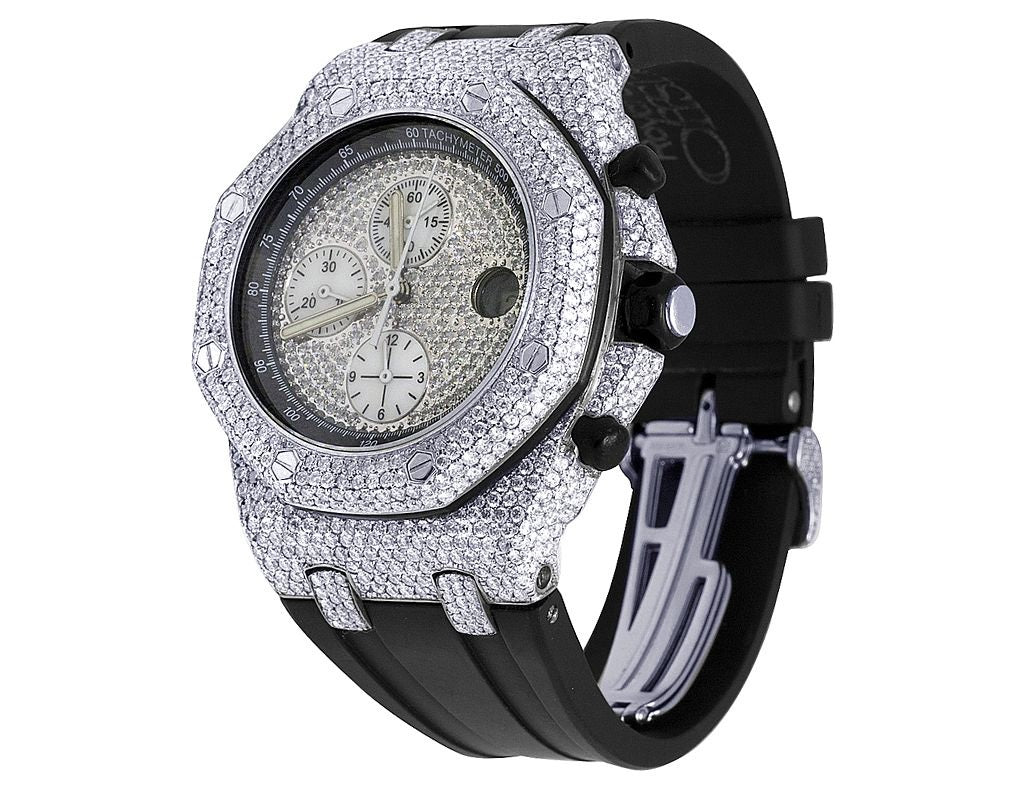 Audemars Piguet Watch iced out moissanite wrist watch for mens with black rubber strap