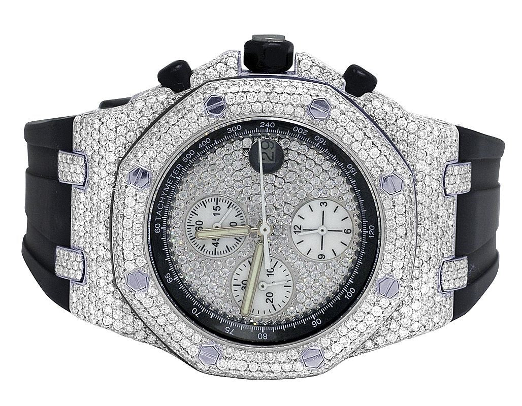 Audemars Piguet Watch iced out moissanite wrist watch for mens with black rubber strap