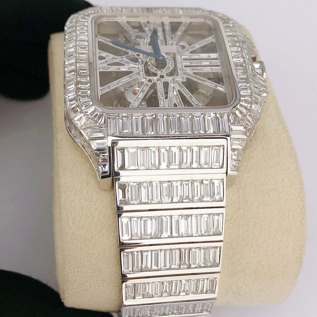 Cartier Watch mens vvs moissanite diamond watch skeleton watch with baguette diamond bust down watch gift for him