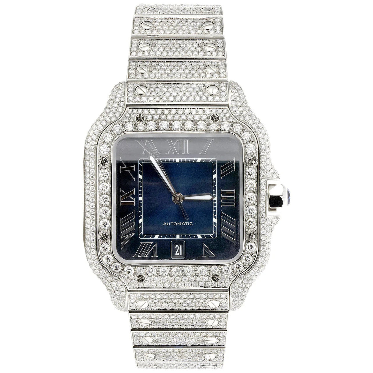 Cartier Watch iced out vvs moissanite diamond watch automatic watch for mens square dial stainless steel watch