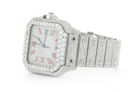 Cartier Watch iced out automatic watch gift for him round moissanite watch mens wrist watches