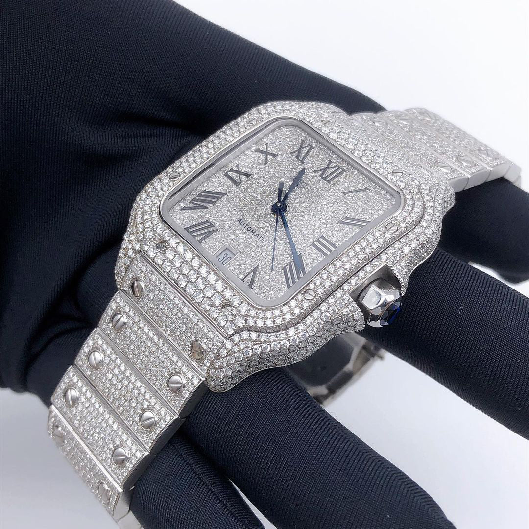 Cartier Watch iced out moissanite vvs diamond watch for gift roman dial stainless steel watch mens luxury watch