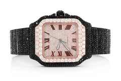 Cartier Watch fully iced out automatic roman dial watch mens black white moissanite diamond watch