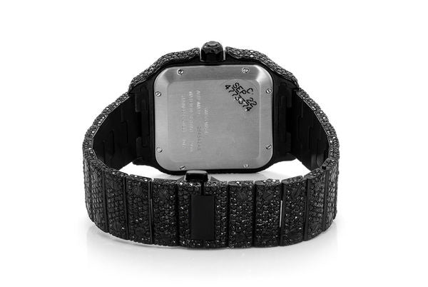 Cartier Watch fully iced out automatic roman dial watch mens black white moissanite diamond watch