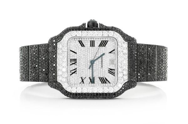 Cartier Watch black iced out moissanite watch for birthday gift mens stainless steel two tone gold plated watch