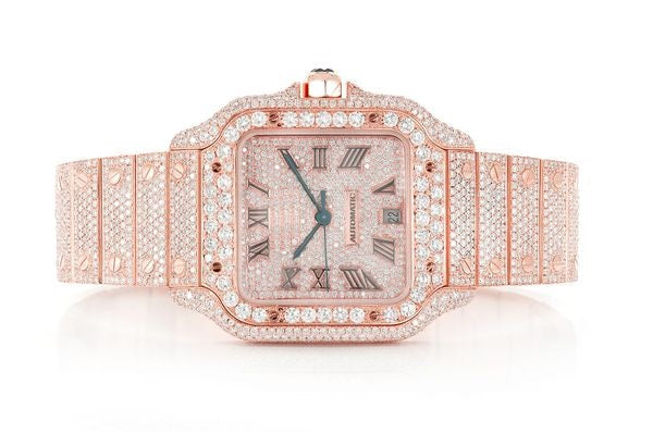 Cartier Watch automatic iced out moissanite watch luxury hip hop watch stainless steel watch with rose gold plated