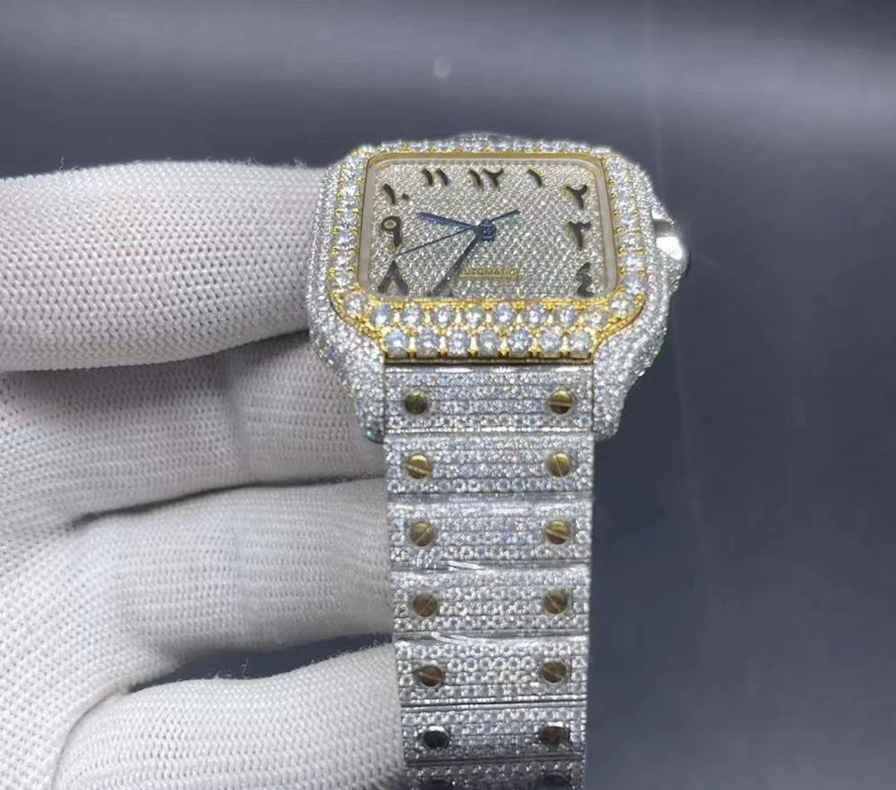 Cartier Watch mens luxury iced out diamond watch hip hop moissanite watch two tone gold plated watch