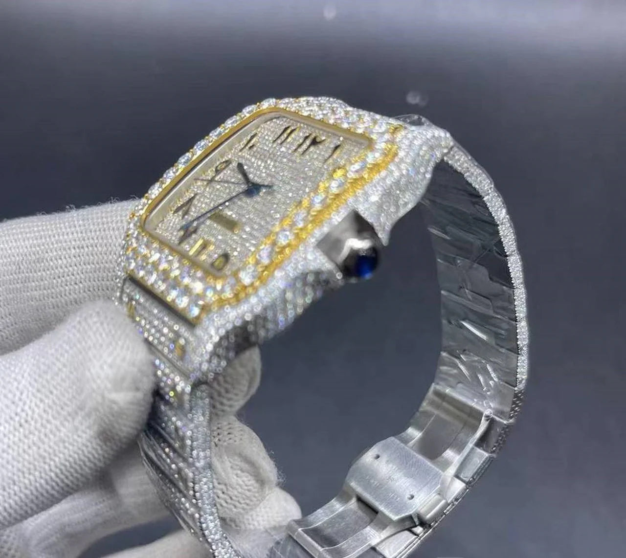 Cartier Watch mens luxury iced out diamond watch hip hop moissanite watch two tone gold plated watch