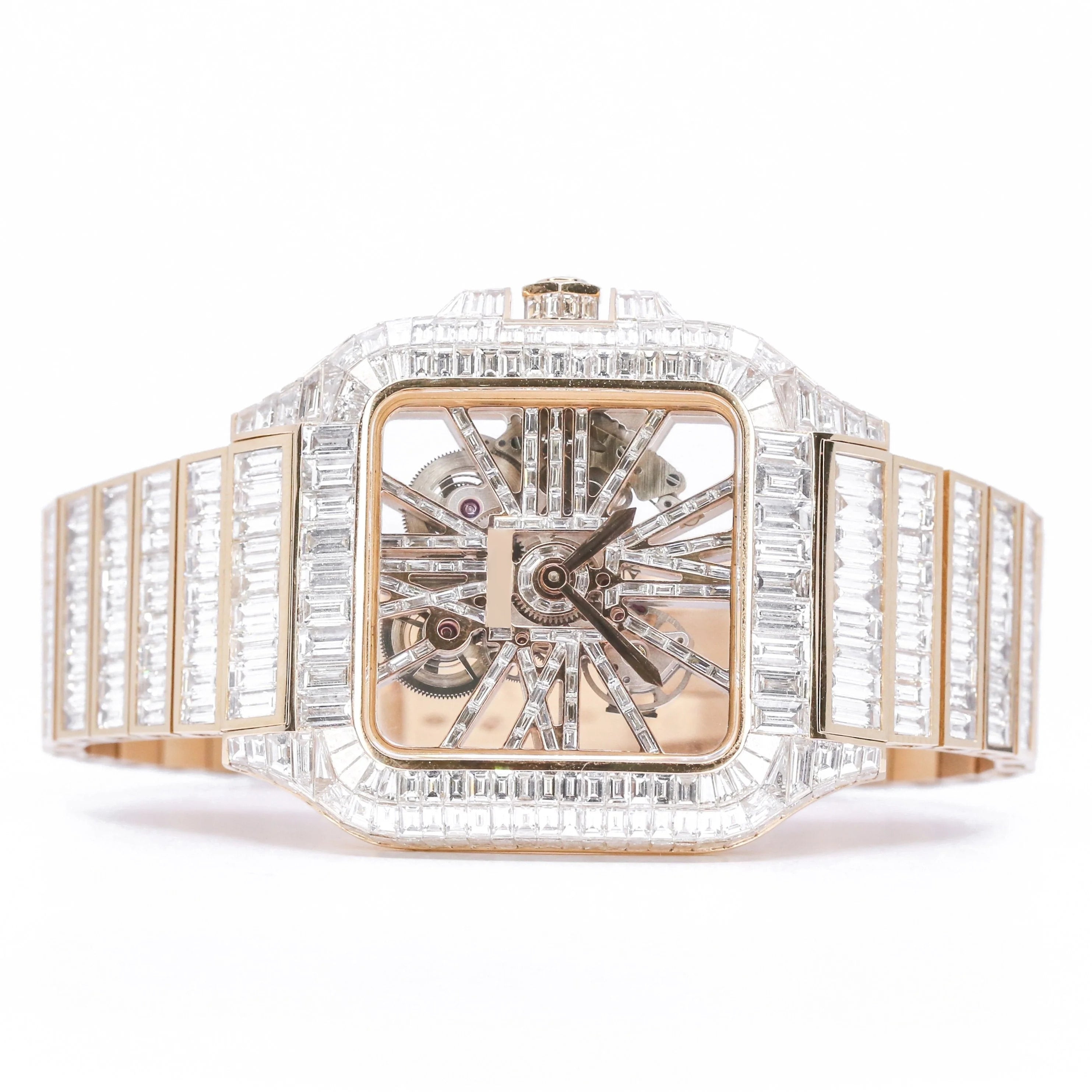 Cartier Watch custom skeleton baguette diamond watch men moissanite watch luxury wrist watch