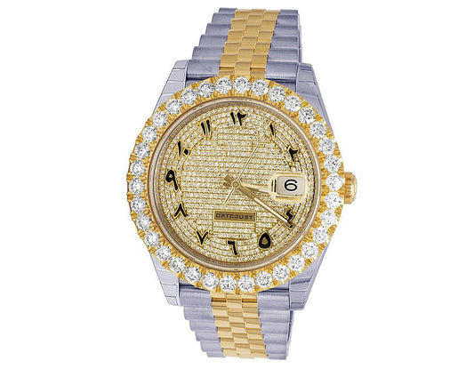 Rolex Watch half iced out moissanite watch with big bezel round moissanite watch