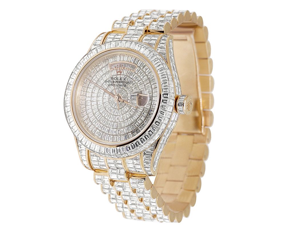 Rolex Watch baguette moissanite diamond watch day date quartz watch iced out bling watch for men