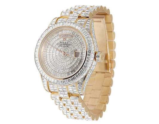 Rolex Watch baguette moissanite diamond watch day date quartz watch iced out bling watch for men