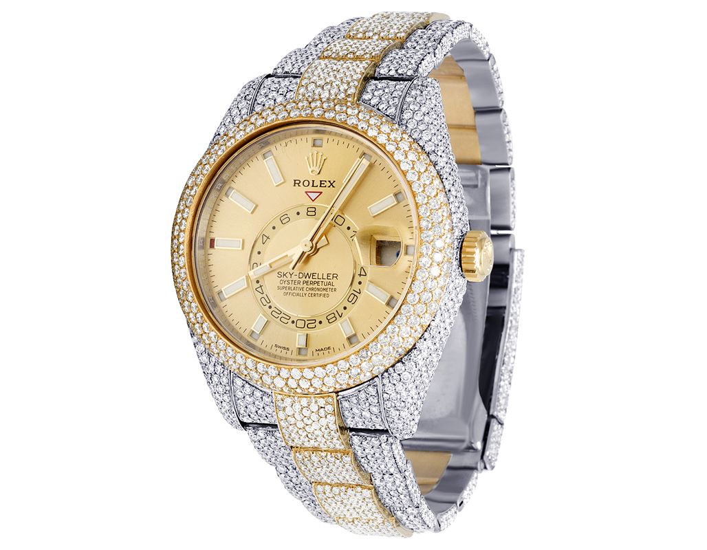 Rolex Watch vvs moissanite diamond studded hip hop watch stainless steel quartz watch 2 tone gold watch