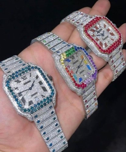 Cartier Watch custom iced out moissanite watch for him color diamond watch watch hip hop wrist watch