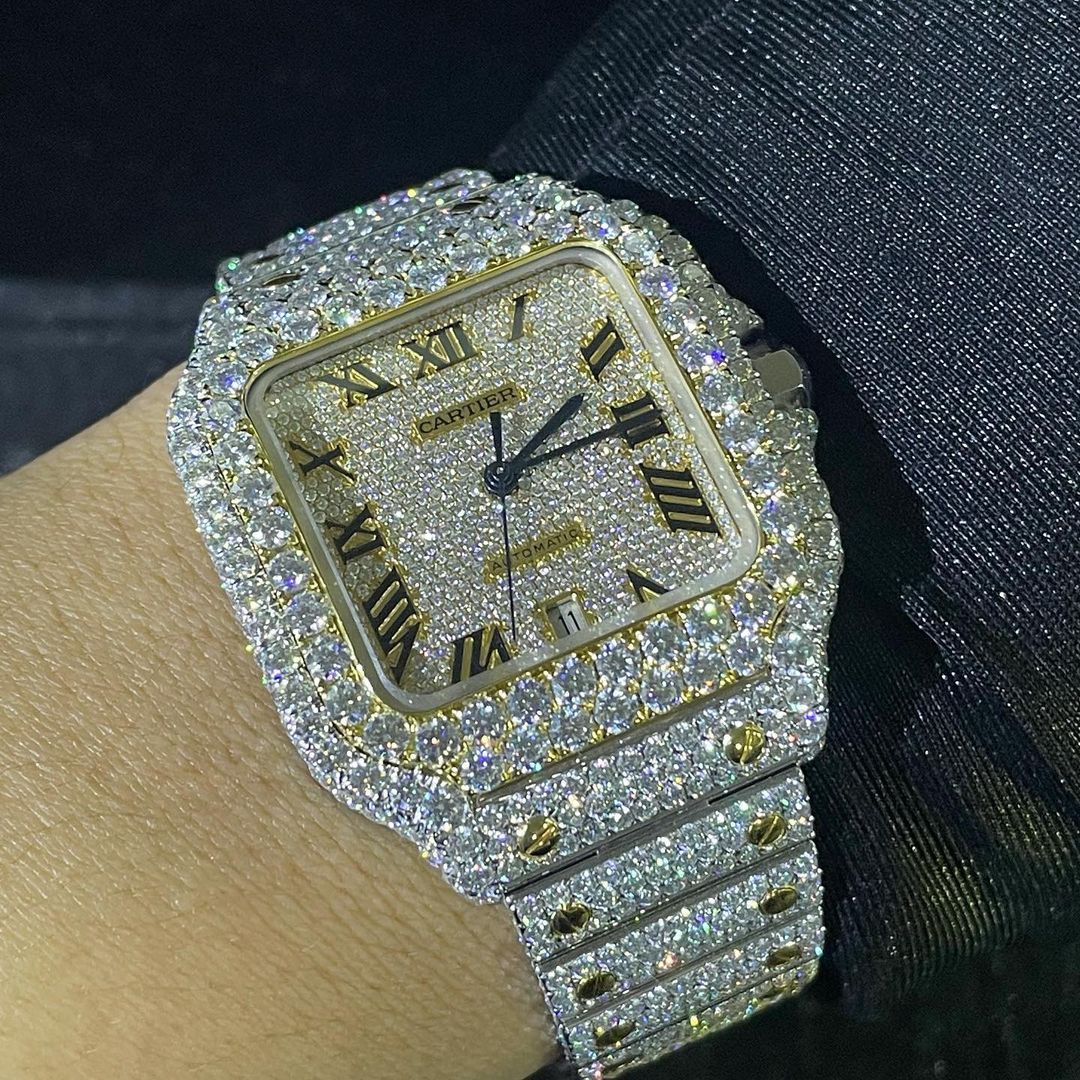 Cartier Watch moissanite wrist watch for him fully iced out bling watch hip hop moissanite watch