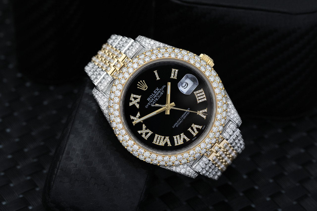 Rolex Watch fully iced out moissanite watch black dial wrist watch bust down watch mens wrist watch