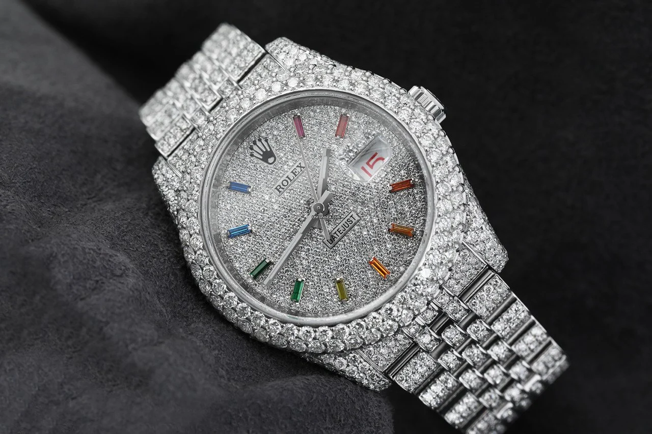 Rolex Watch bust down wrist watch iced out moissanite watch rainbow dial moissanite watch hip hop watch