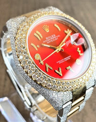 Rolex Watch custom moissanite wrist watch 2 tone gold plated watch iced out hip hop watch