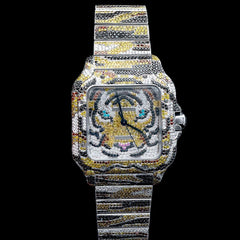 Iced Out Moissanite Watch For Men, Custom Tiger Theme Wrist Watch, Luxury Hip Hop Watch