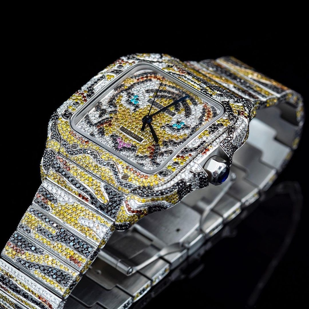 Iced Out Moissanite Watch For Men, Custom Tiger Theme Wrist Watch, Luxury Hip Hop Watch