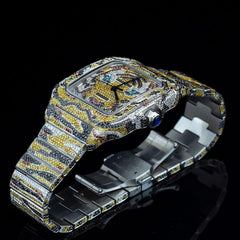 Iced Out Moissanite Watch For Men, Custom Tiger Theme Wrist Watch, Luxury Hip Hop Watch