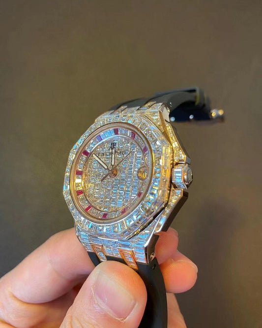 Audemars Piguet Watch custom moissanite diamond watch iced out watch with black rubber strap men luxury wrist watch