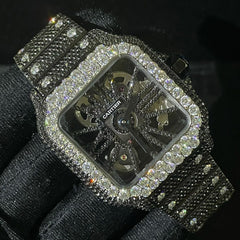 Cartier Watch iced out jet black moissanite skeleton watch stainless steel watch men hip hop watch