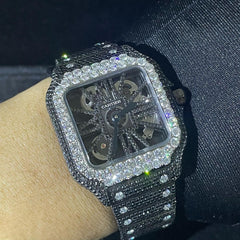 Cartier Watch iced out jet black moissanite skeleton watch stainless steel watch men hip hop watch