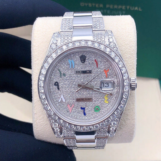 Rolex Watch high quality real moissanite diamond watch custom rainbow dial arabic watch hip hop watch