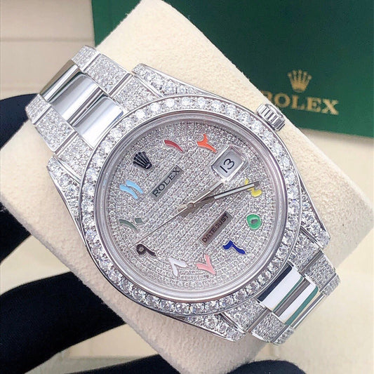 Rolex Watch high quality real moissanite diamond watch custom rainbow dial arabic watch hip hop watch