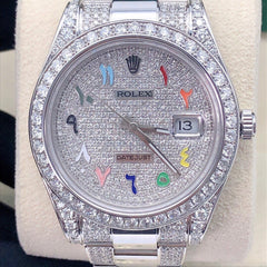 Rolex Watch high quality real moissanite diamond watch custom rainbow dial arabic watch hip hop watch