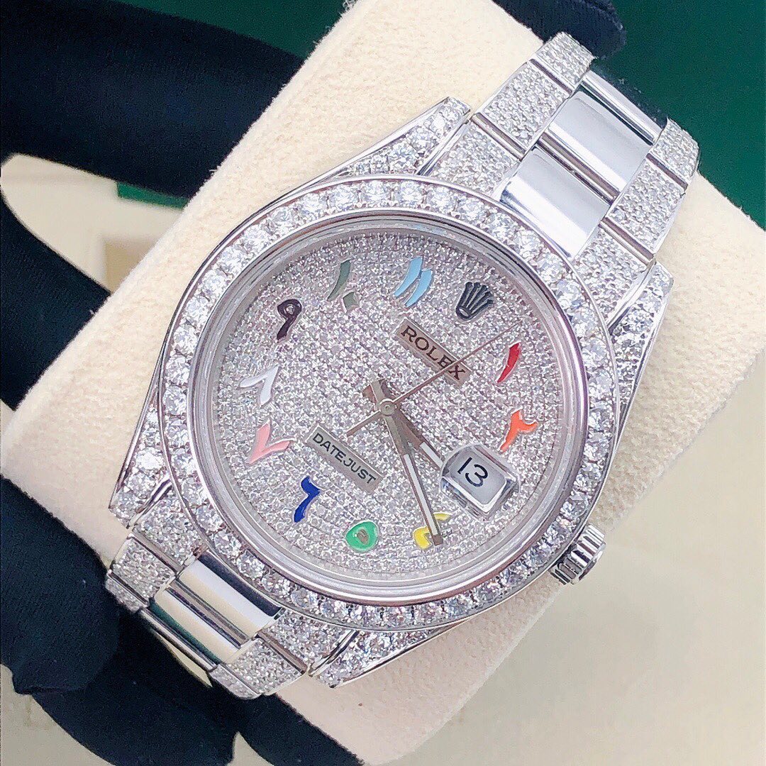 Rolex Watch high quality real moissanite diamond watch custom rainbow dial arabic watch hip hop watch