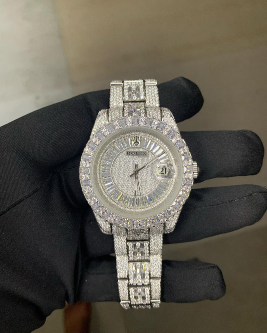 Rolex Watch custom baguette diamond wrist watch iced out moissanite watch stainless steel watch