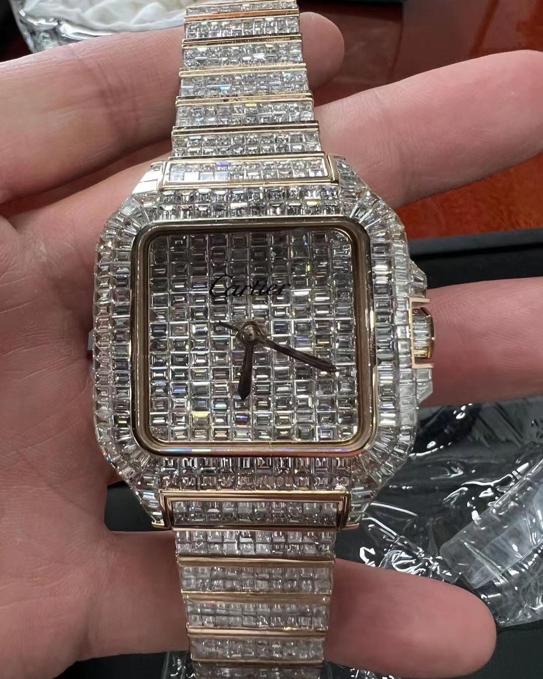 Cartier Watch fully iced out men wrist watch custom moissanite diamond watch bust down watch hip hop watch