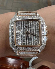 Cartier Watch fully iced out men wrist watch custom moissanite diamond watch bust down watch hip hop watch