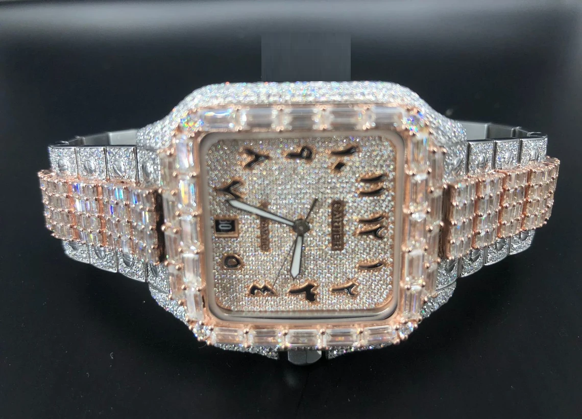 Cartier Watch luxury mens iced out watch real moissanite handmade watch hip hop watch