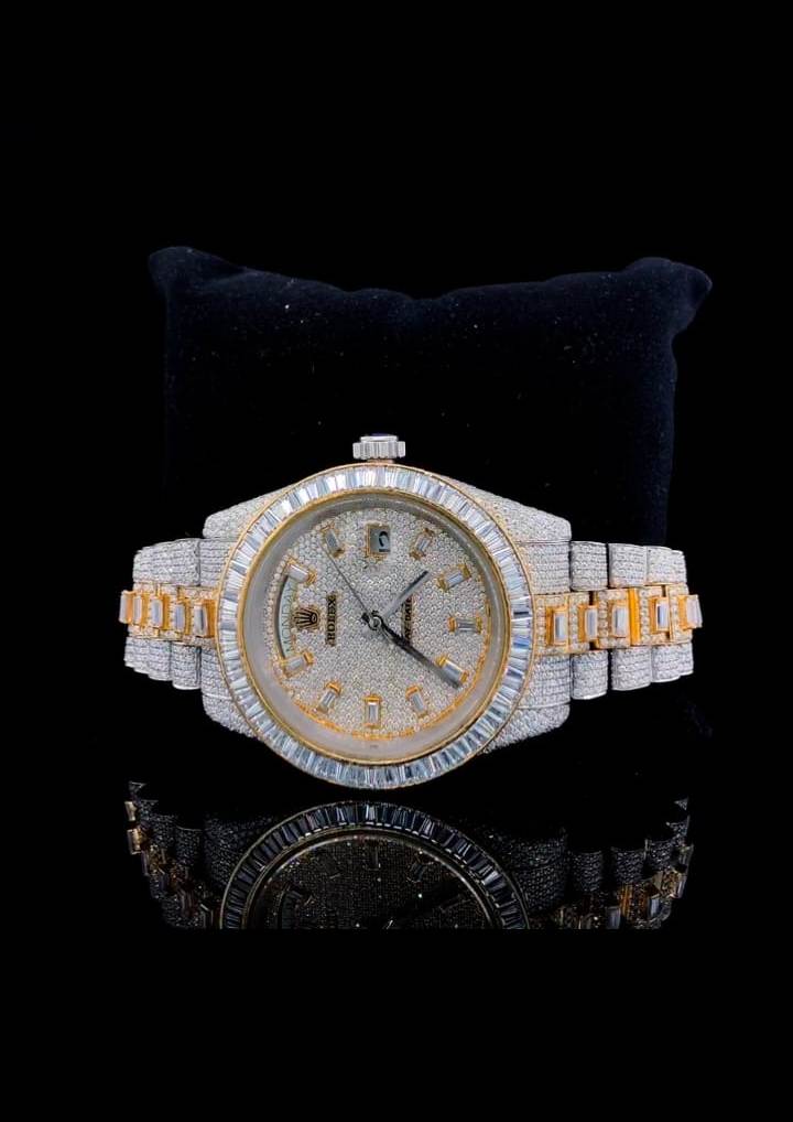 Rolex Watch two tone iced out moissanite watch yellow white gold hip hop watch