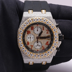 Audemars Piguet Watch top brand custom hip hop iced out moissanite watch chronograph diamond watch with black rubber strap