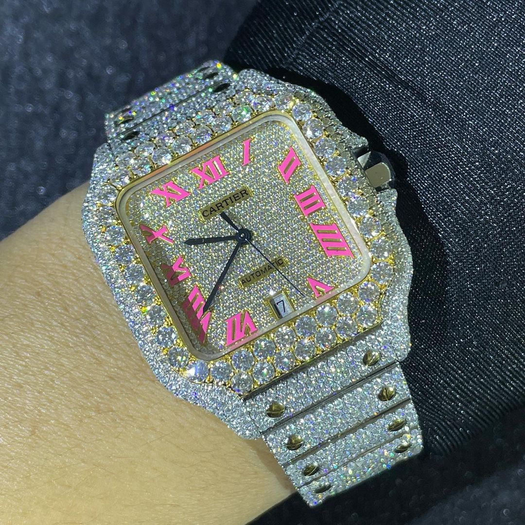 Cartier Watch iced out moissanite watch gift for him custom dial hip hop watch automatic wrist watch