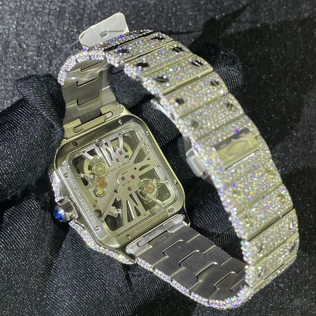 Cartier Watch mens luxury iced out skeleton watch real moissanite handmade watch rapper watch