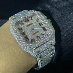 Cartier Watch custom handmade diamond watch fully iced out moissanite watch bust down wrist watch