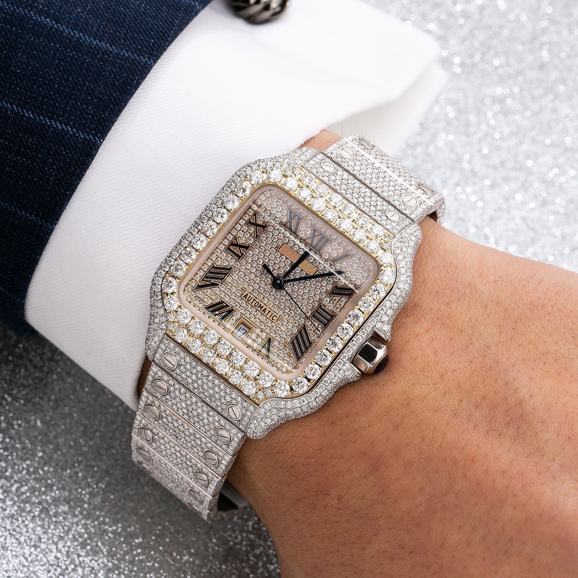 Cartier Watch automatic iced out watch stainless steel moissanite watch bust down diamond watch