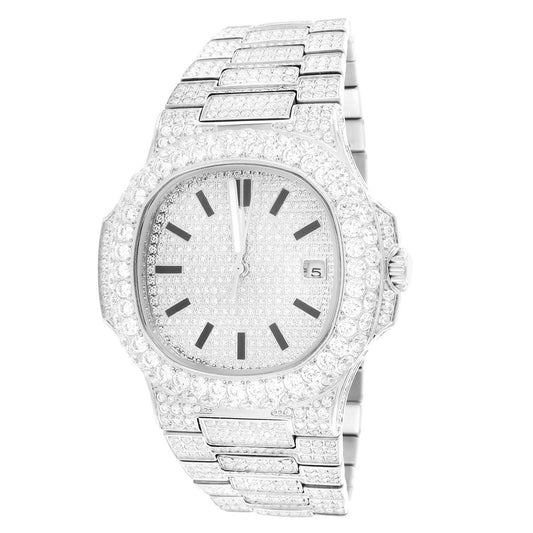 Stainless Steel Fully Iced Automatic Movement White Hip Hop Mens Watch AAA CZ Diamonds Custom Luxury Handset Free Gift Box